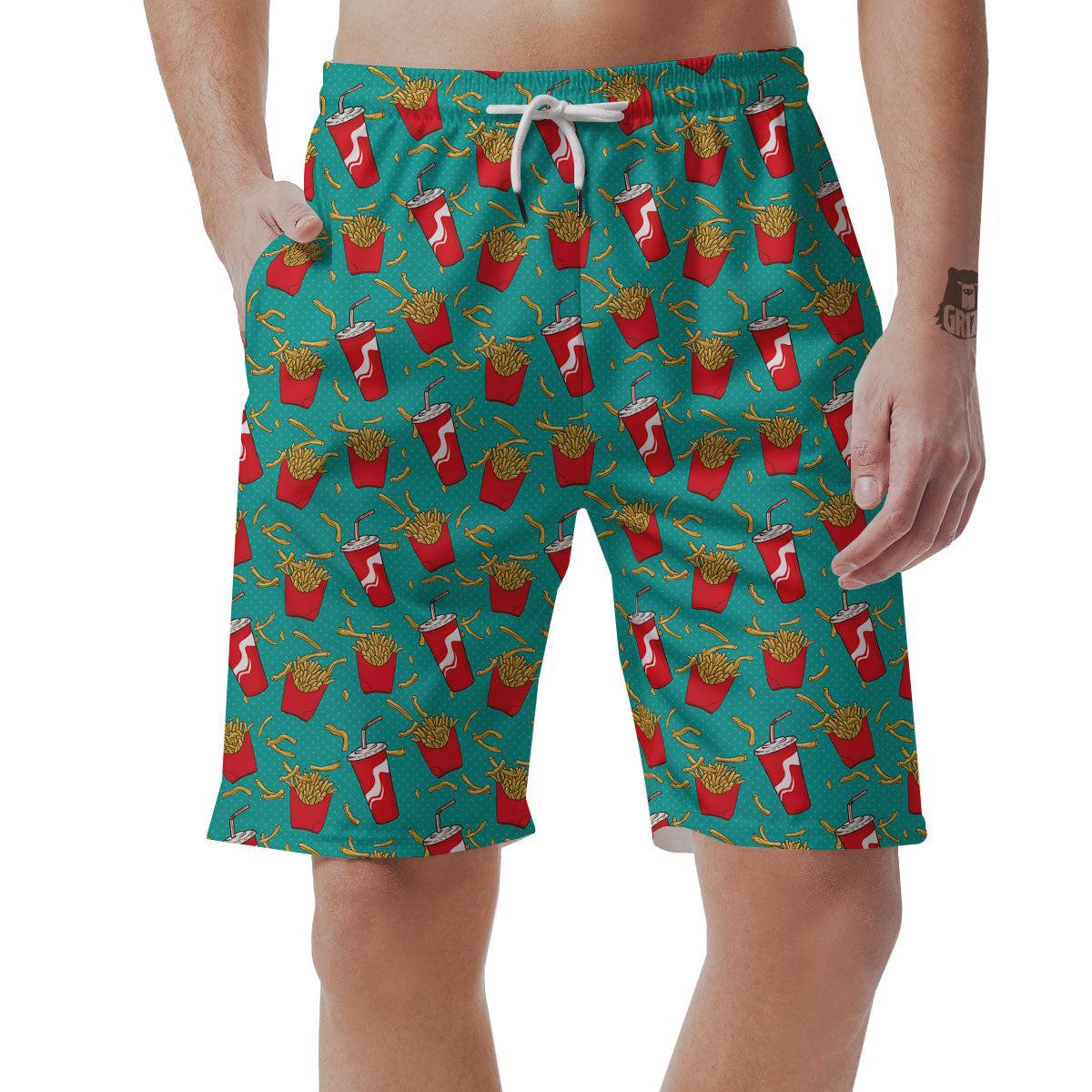 Cola And French Fries Print Pattern Men's Shorts-grizzshop