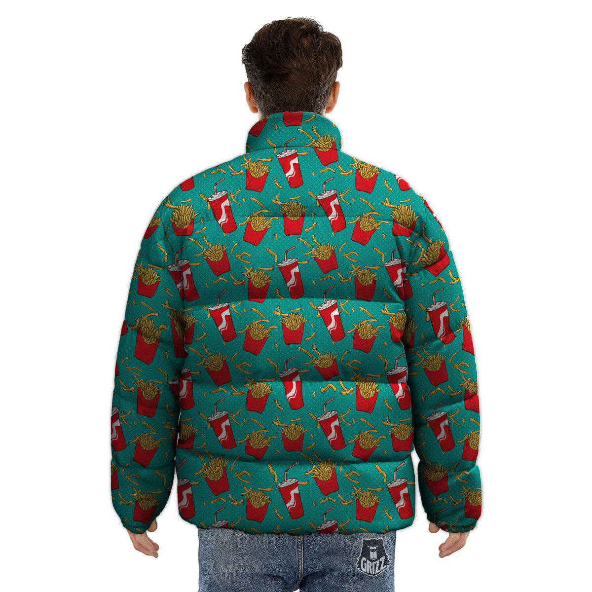 Cola And French Fries Print Pattern Puffer Jacket-grizzshop