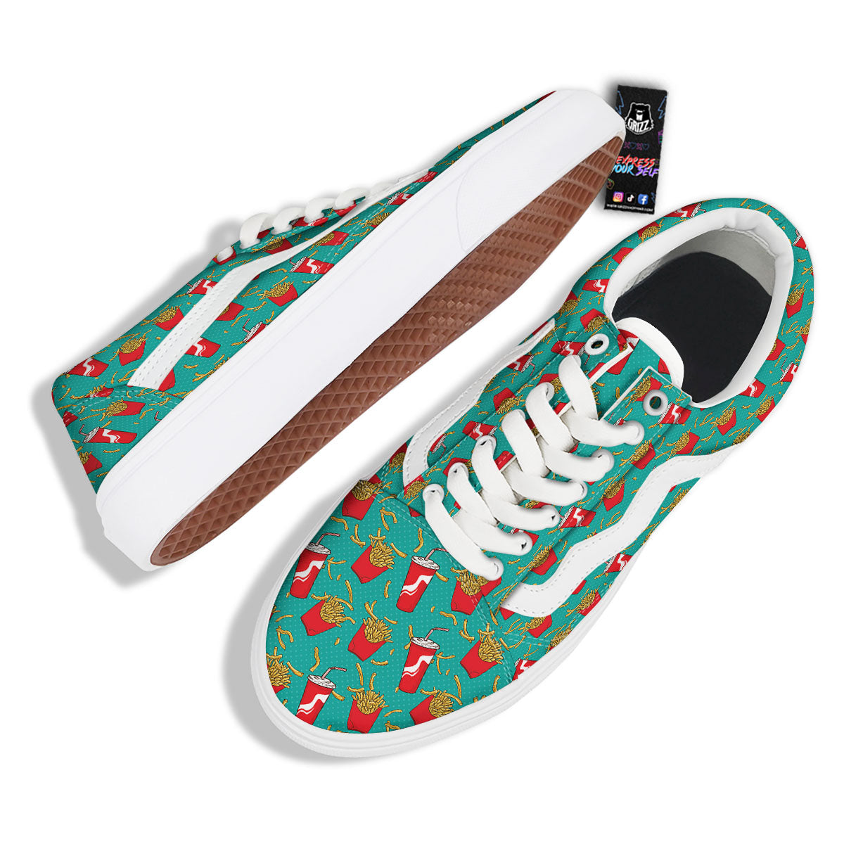 Cola And French Fries Print Pattern Skate Shoes-grizzshop