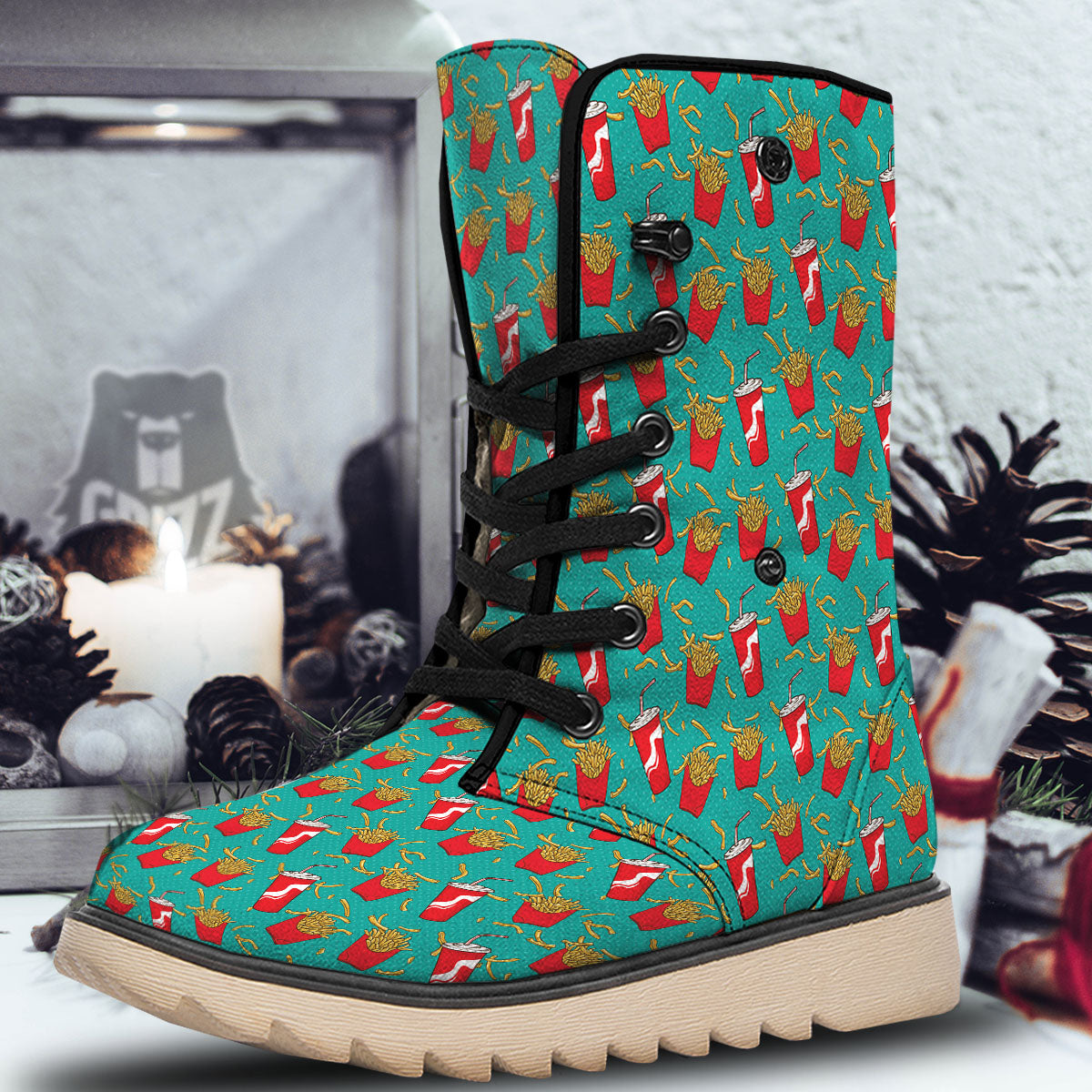 Cola And French Fries Print Pattern Snow Boots-grizzshop
