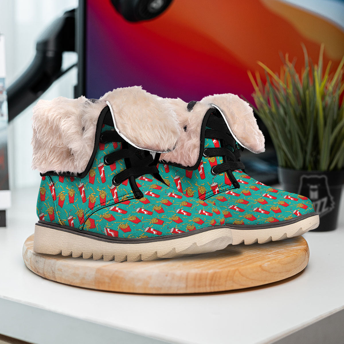 Cola And French Fries Print Pattern Snow Boots-grizzshop