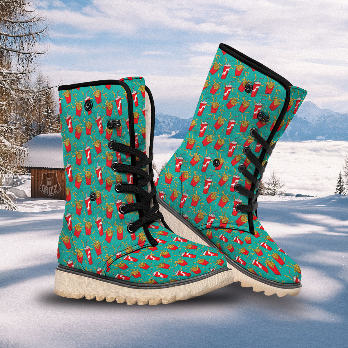 Cola And French Fries Print Pattern Snow Boots-grizzshop