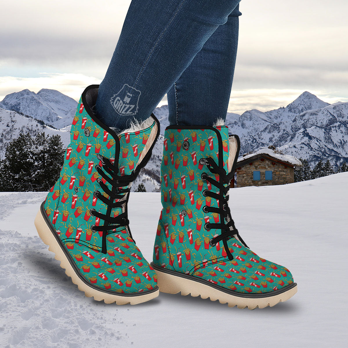 Cola And French Fries Print Pattern Snow Boots-grizzshop