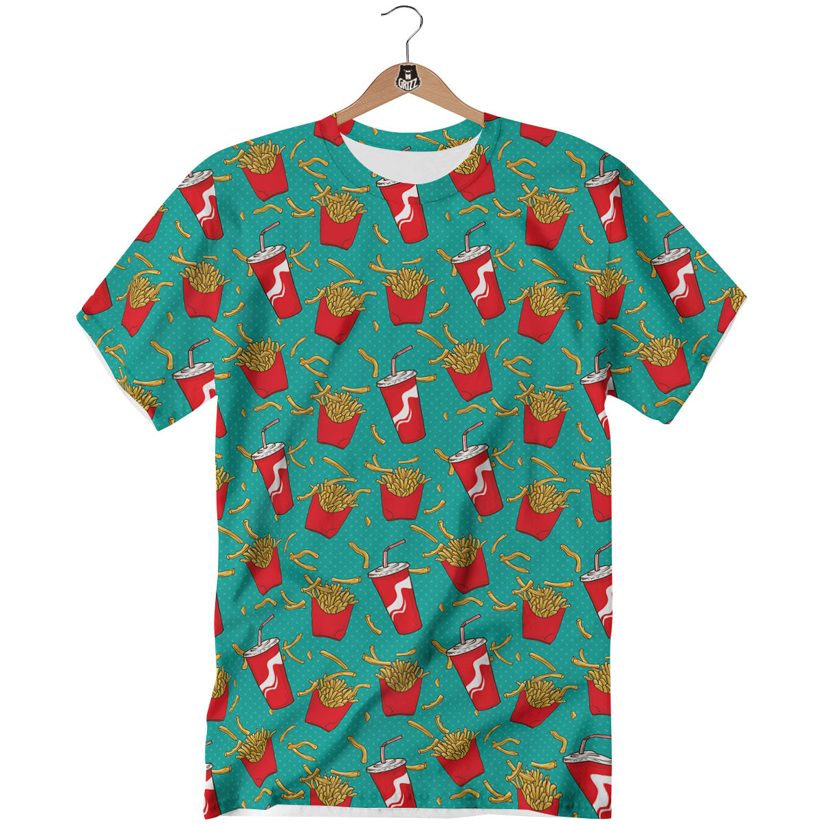 Cola And French Fries Print Pattern T-Shirt-grizzshop