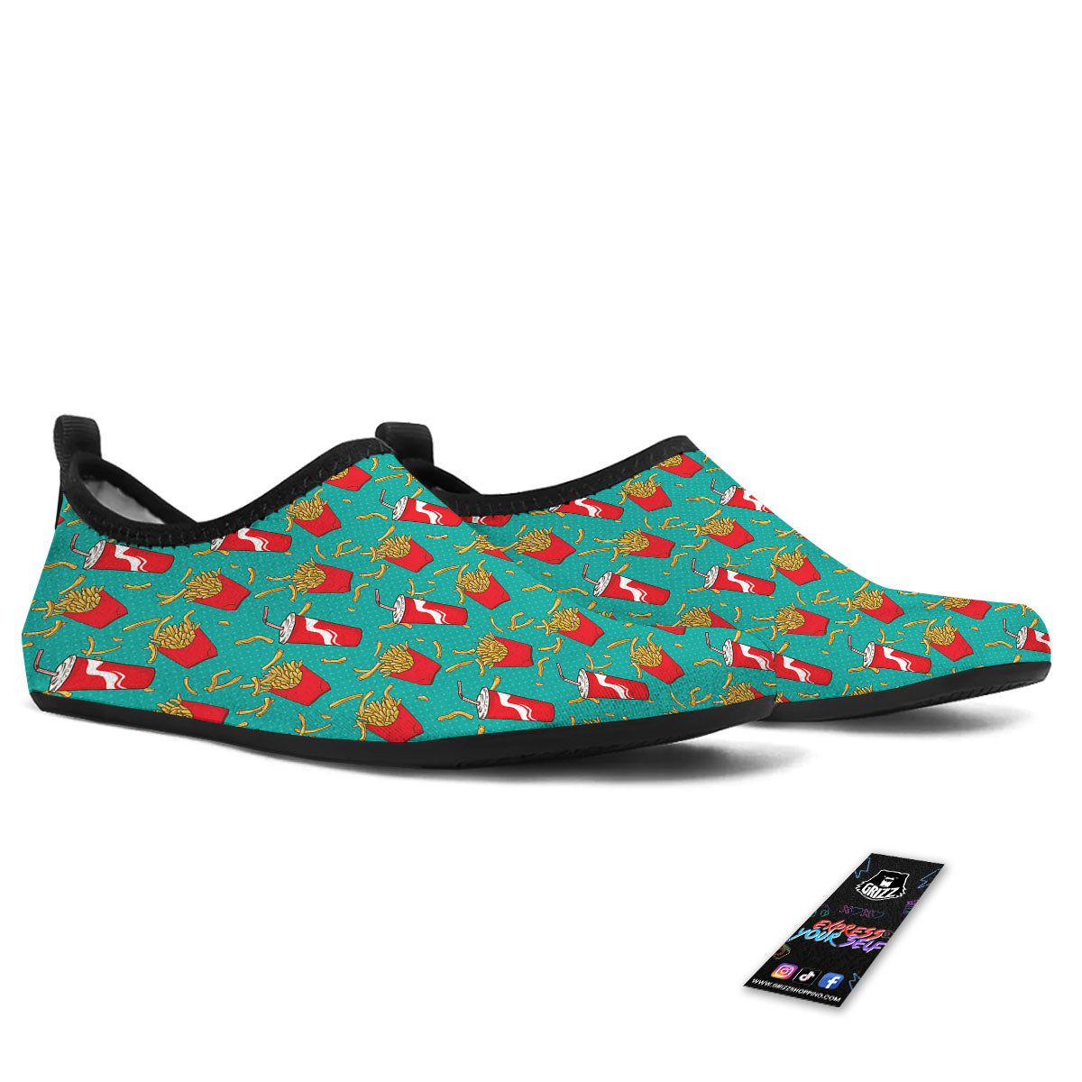 Cola And French Fries Print Pattern Water Shoes-grizzshop