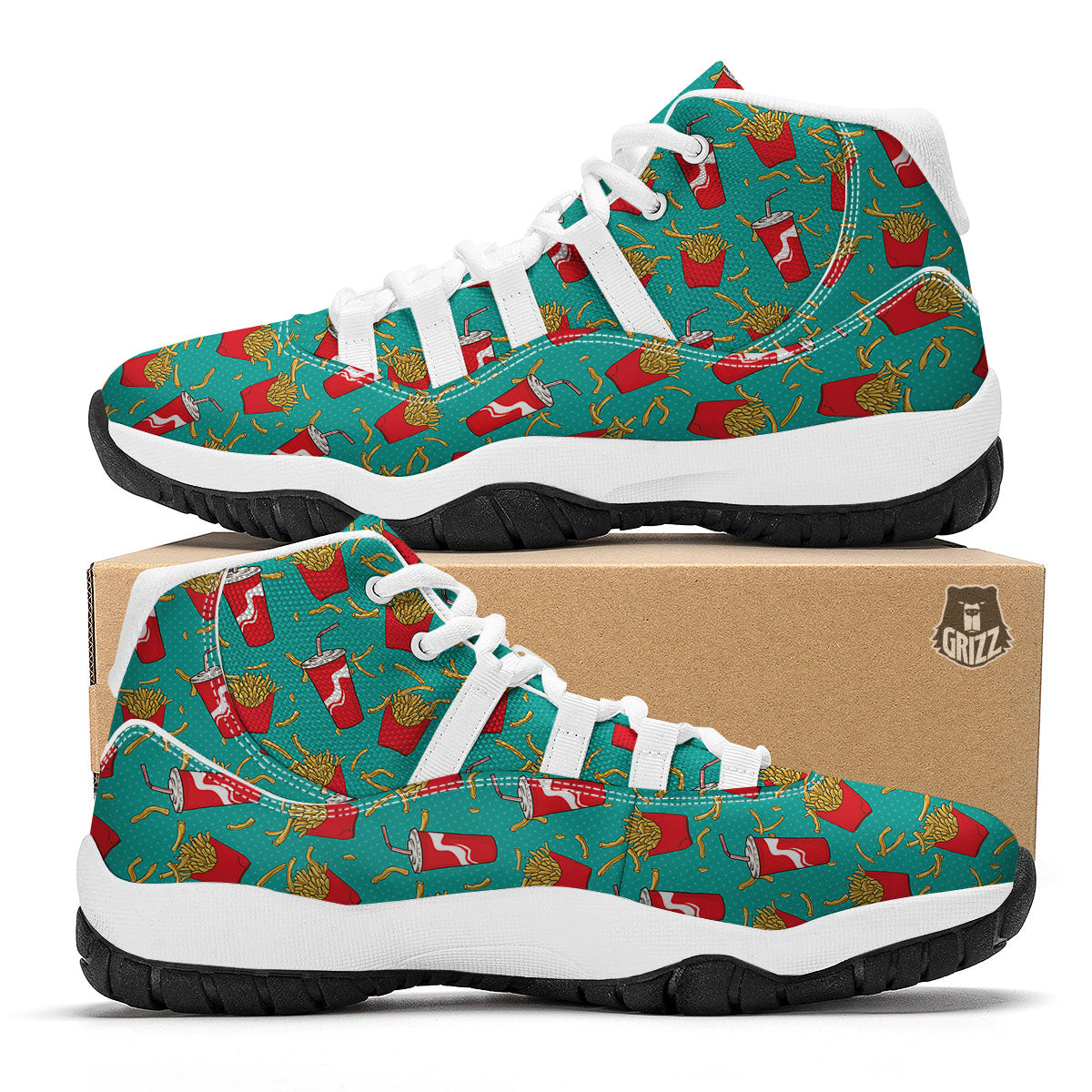 Cola And French Fries Print Pattern White Bball Shoes-grizzshop