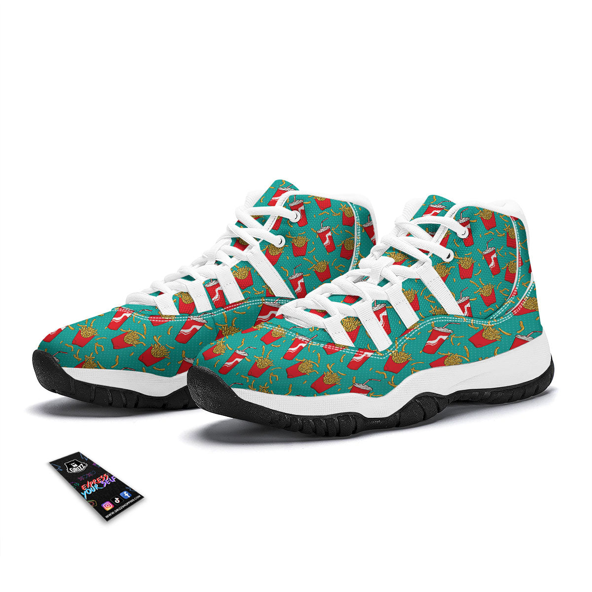 Cola And French Fries Print Pattern White Bball Shoes-grizzshop