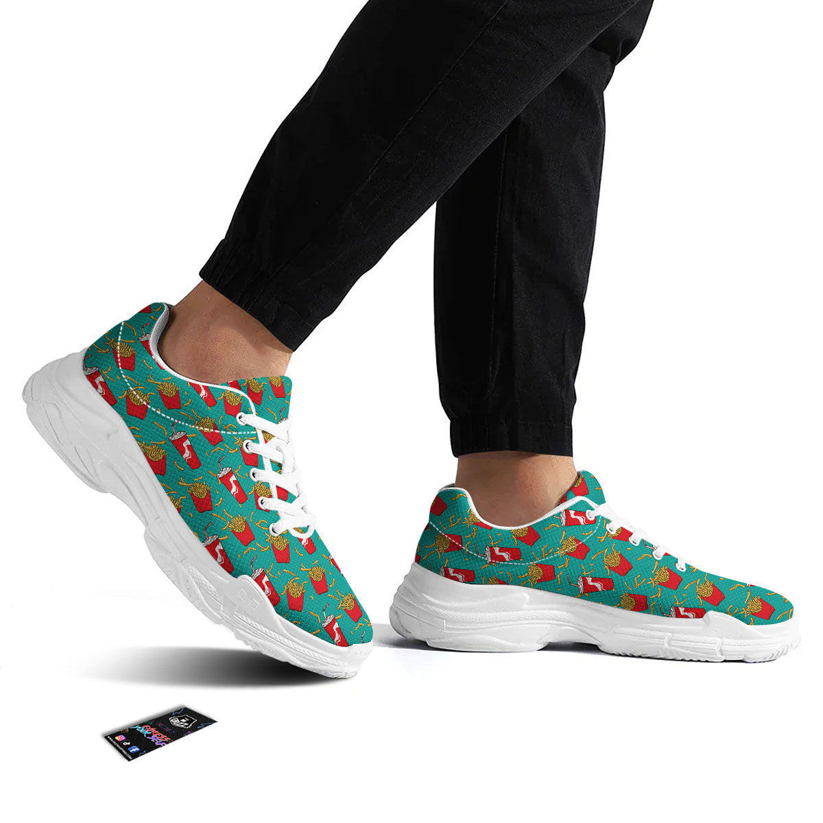 Cola And French Fries Print Pattern White Chunky Shoes-grizzshop