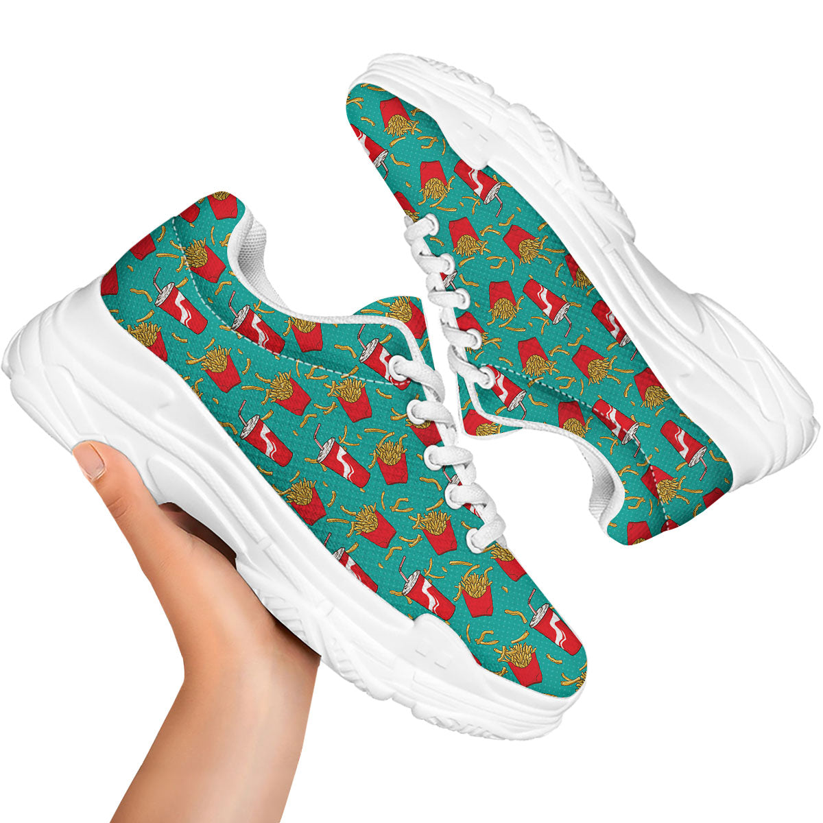 Cola And French Fries Print Pattern White Chunky Shoes-grizzshop