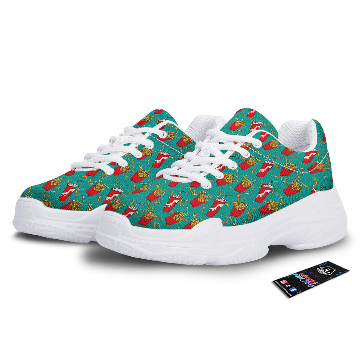 Cola And French Fries Print Pattern White Chunky Shoes-grizzshop