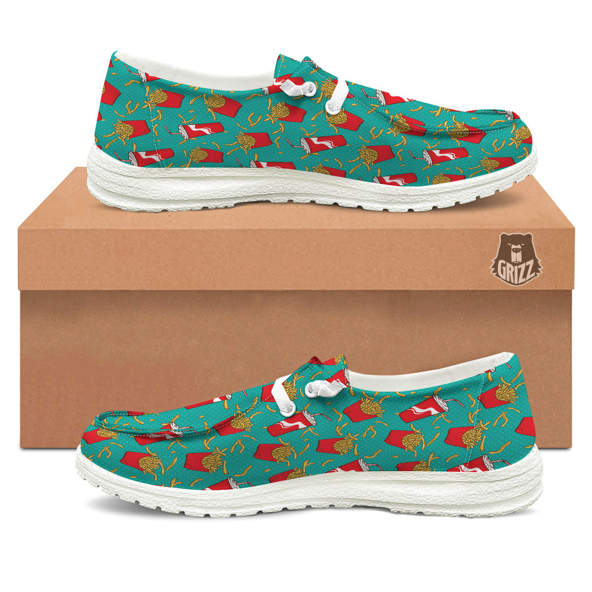 Cola And French Fries Print Pattern White Loafers-grizzshop