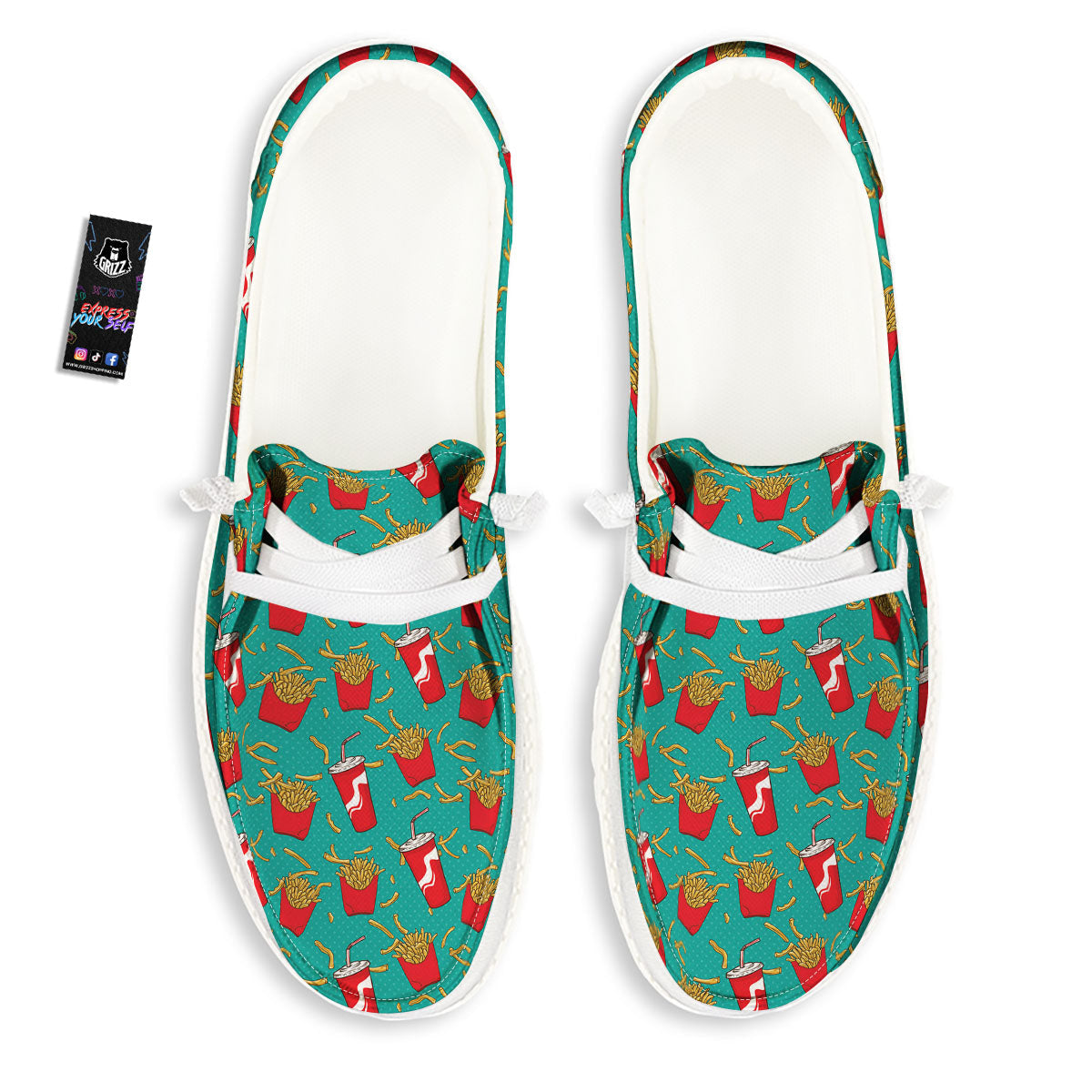 Cola And French Fries Print Pattern White Loafers-grizzshop