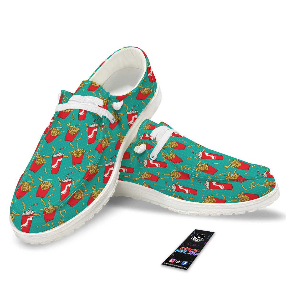 Cola And French Fries Print Pattern White Loafers-grizzshop