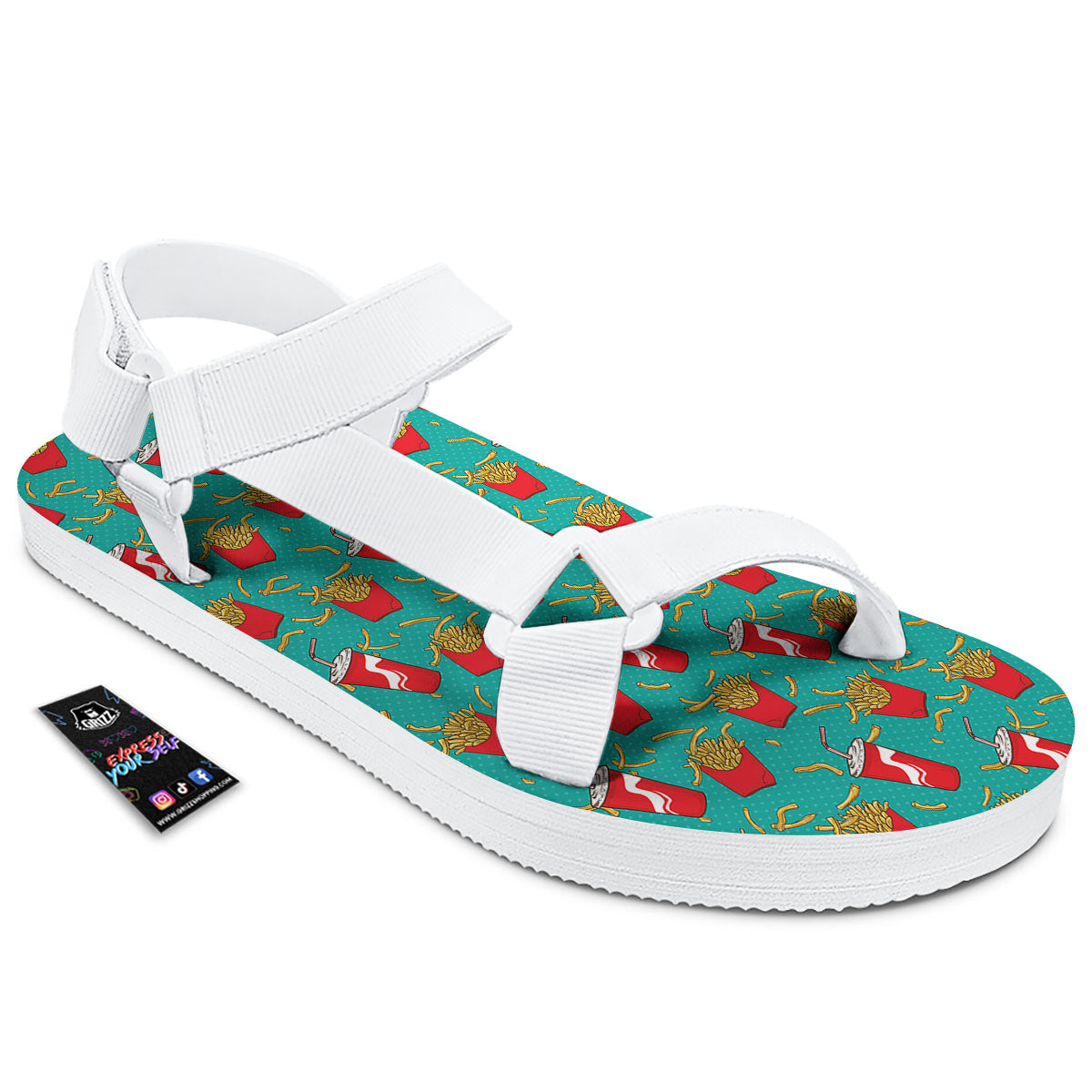 Cola And French Fries Print Pattern White Open Toe Sandals-grizzshop