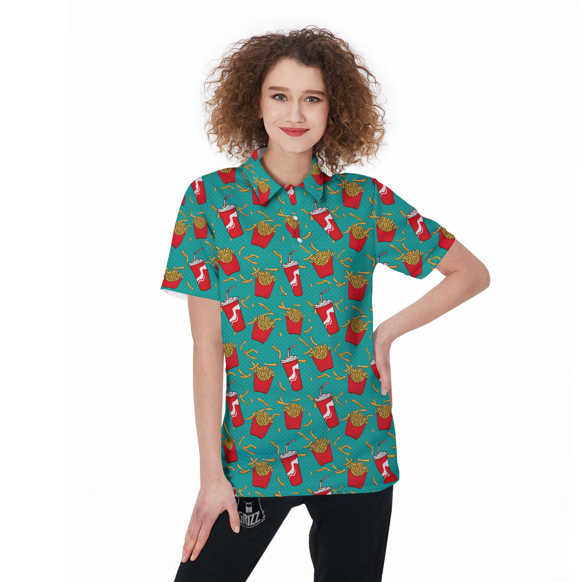 Cola And French Fries Print Pattern Women's Golf Shirts-grizzshop