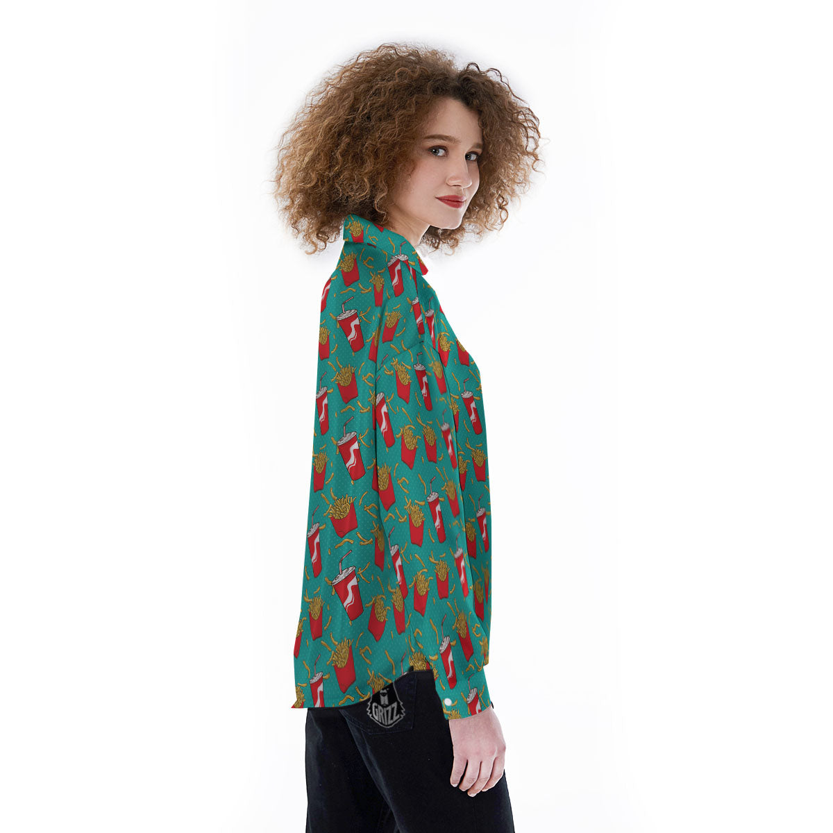 Cola And French Fries Print Pattern Women's Long Sleeve Shirts-grizzshop