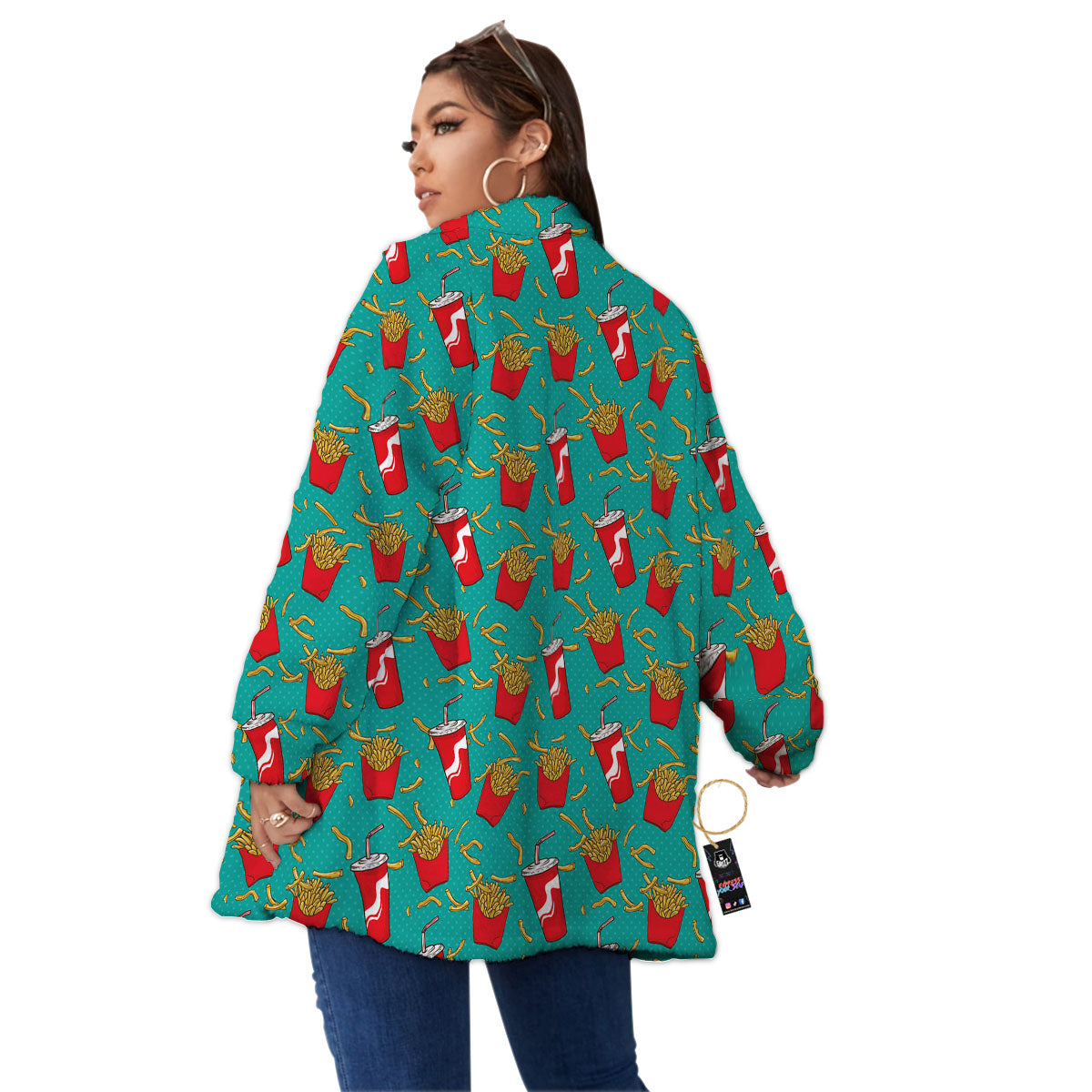 Cola And French Fries Print Pattern Women's Sherpa Jacket-grizzshop