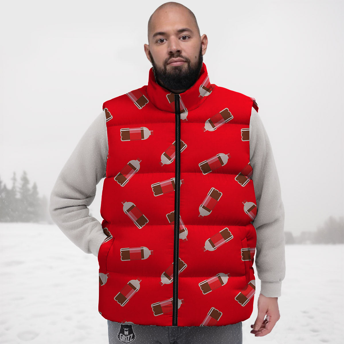 Cola Bottle Print Pattern Down Vest