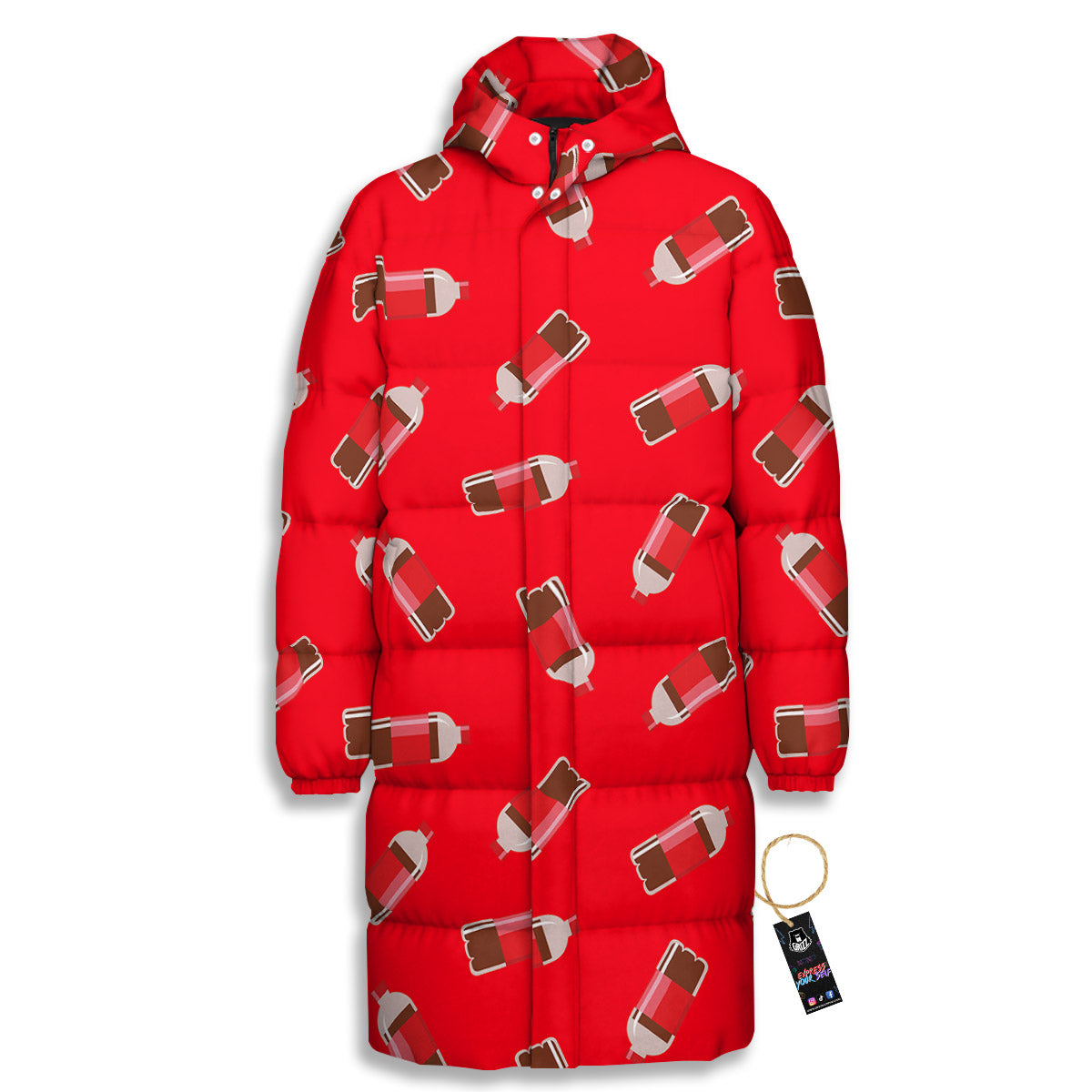Cola Bottle Print Pattern Long Down Jacket-grizzshop