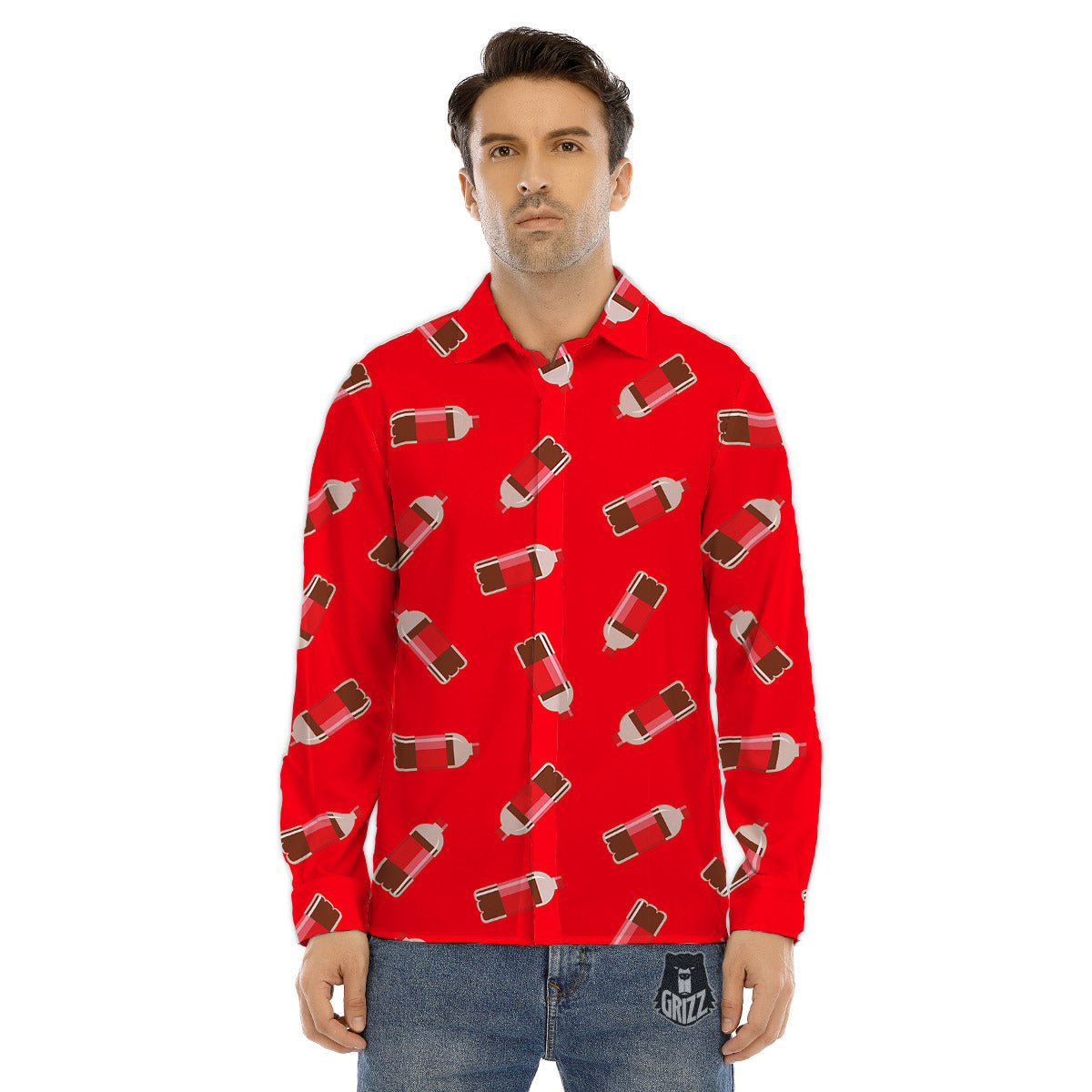 Cola Bottle Print Pattern Men's Dress Shirts-grizzshop