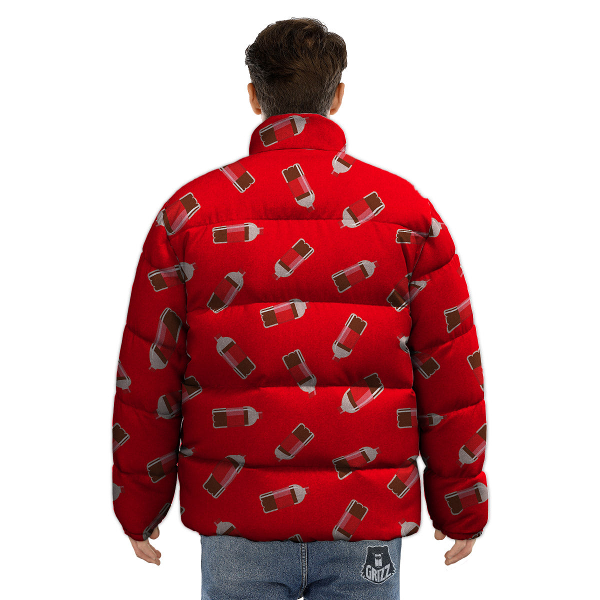 Cola Bottle Print Pattern Puffer Jacket-grizzshop