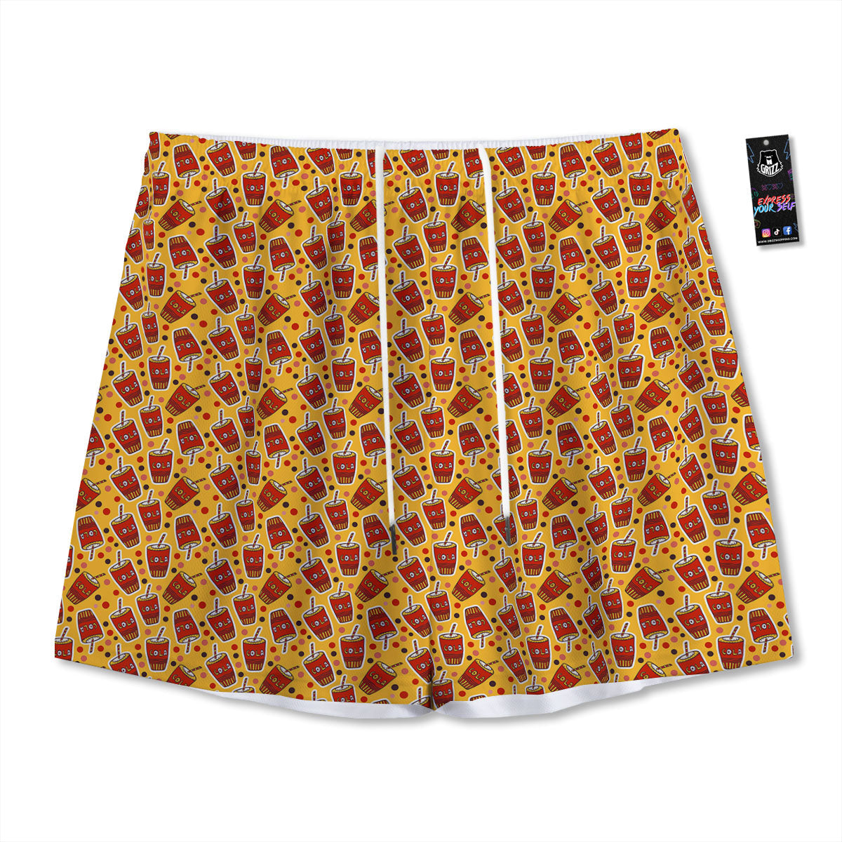 Cola Glass Print Pattern Mesh Shorts