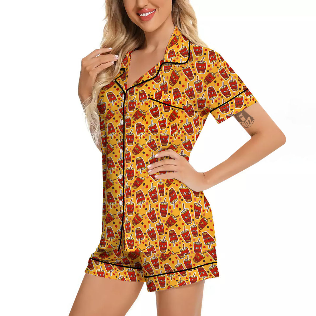 Cola Glass Print Pattern Women Silk Pajamas-grizzshop
