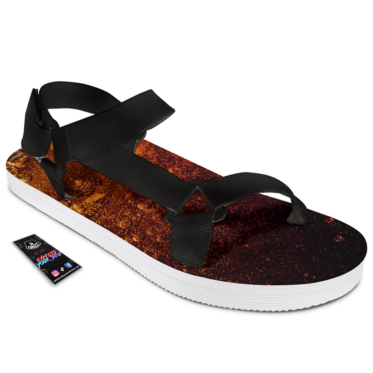 Cola Print Black Open Toe Sandals-grizzshop
