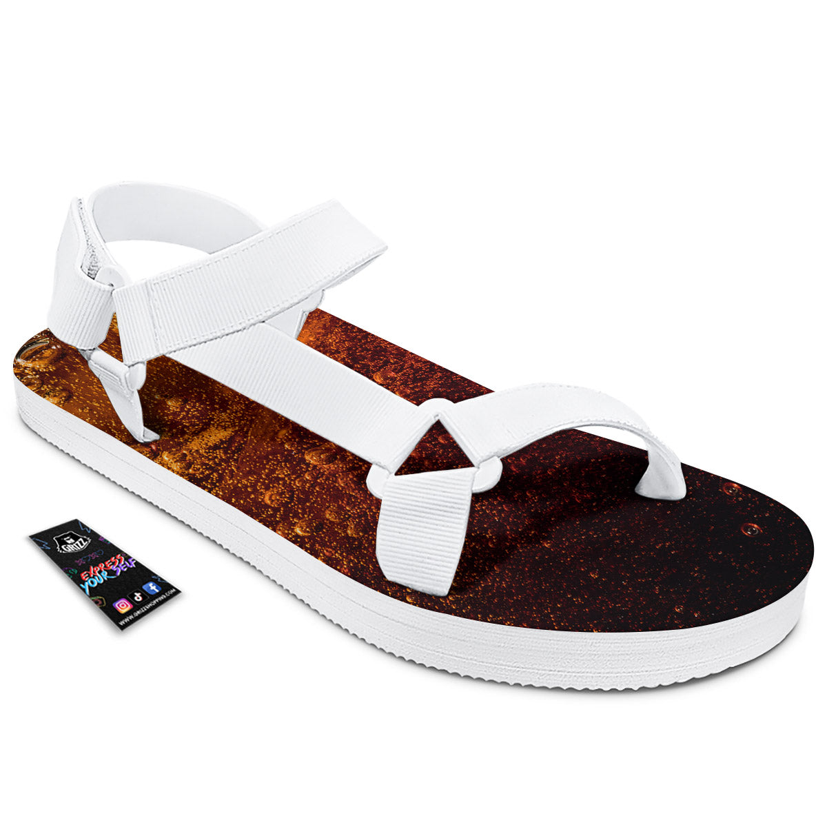 Cola Print White Open Toe Sandals-grizzshop