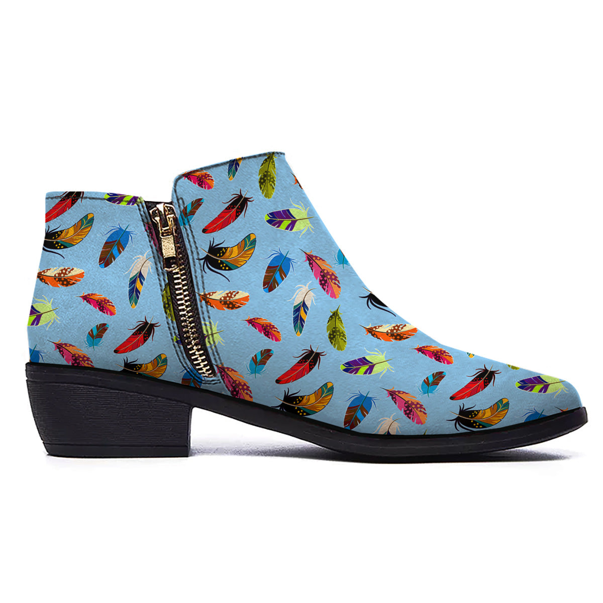 Colored Feathers Print Pattern Ankle Boots-grizzshop
