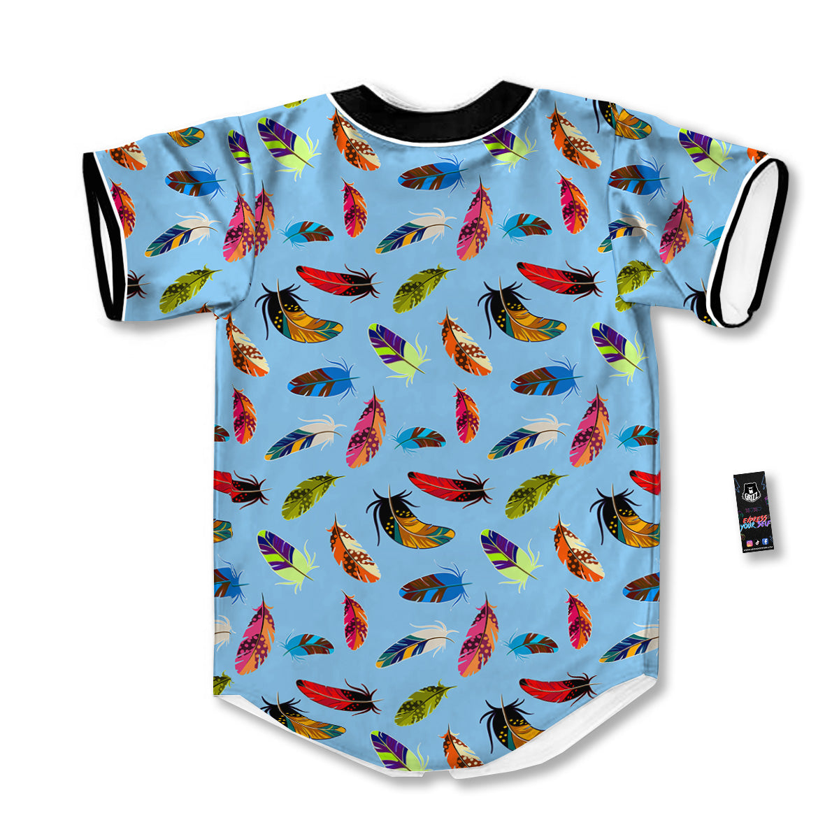 Colored Feathers Print Pattern Baseball Jersey-grizzshop