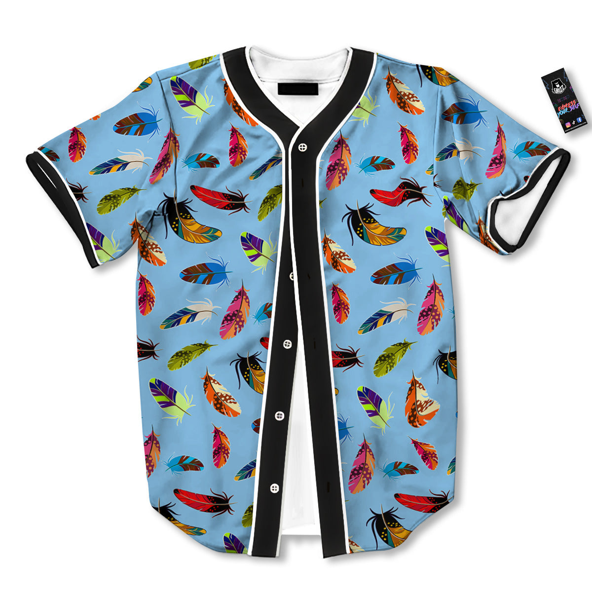 Colored Feathers Print Pattern Baseball Jersey-grizzshop