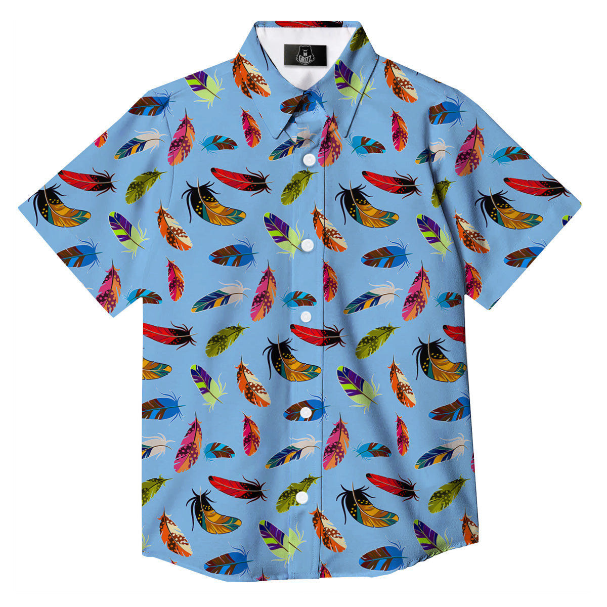 Colored Feathers Print Pattern Button Up Shirt-grizzshop