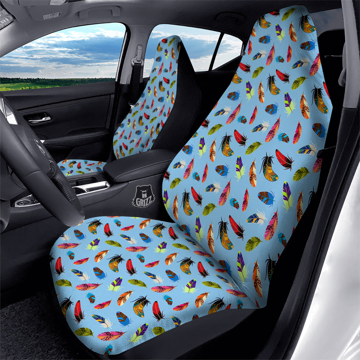 Colored Feathers Print Pattern Car Seat Covers-grizzshop