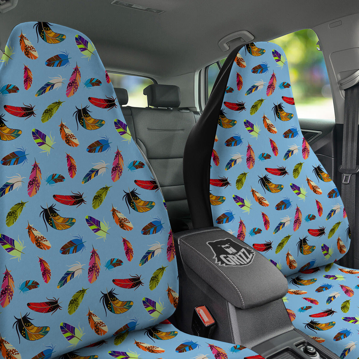 Colored Feathers Print Pattern Car Seat Covers-grizzshop