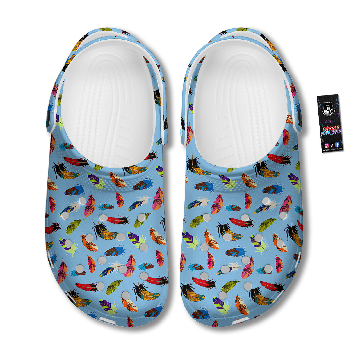Colored Feathers Print Pattern Clog-grizzshop