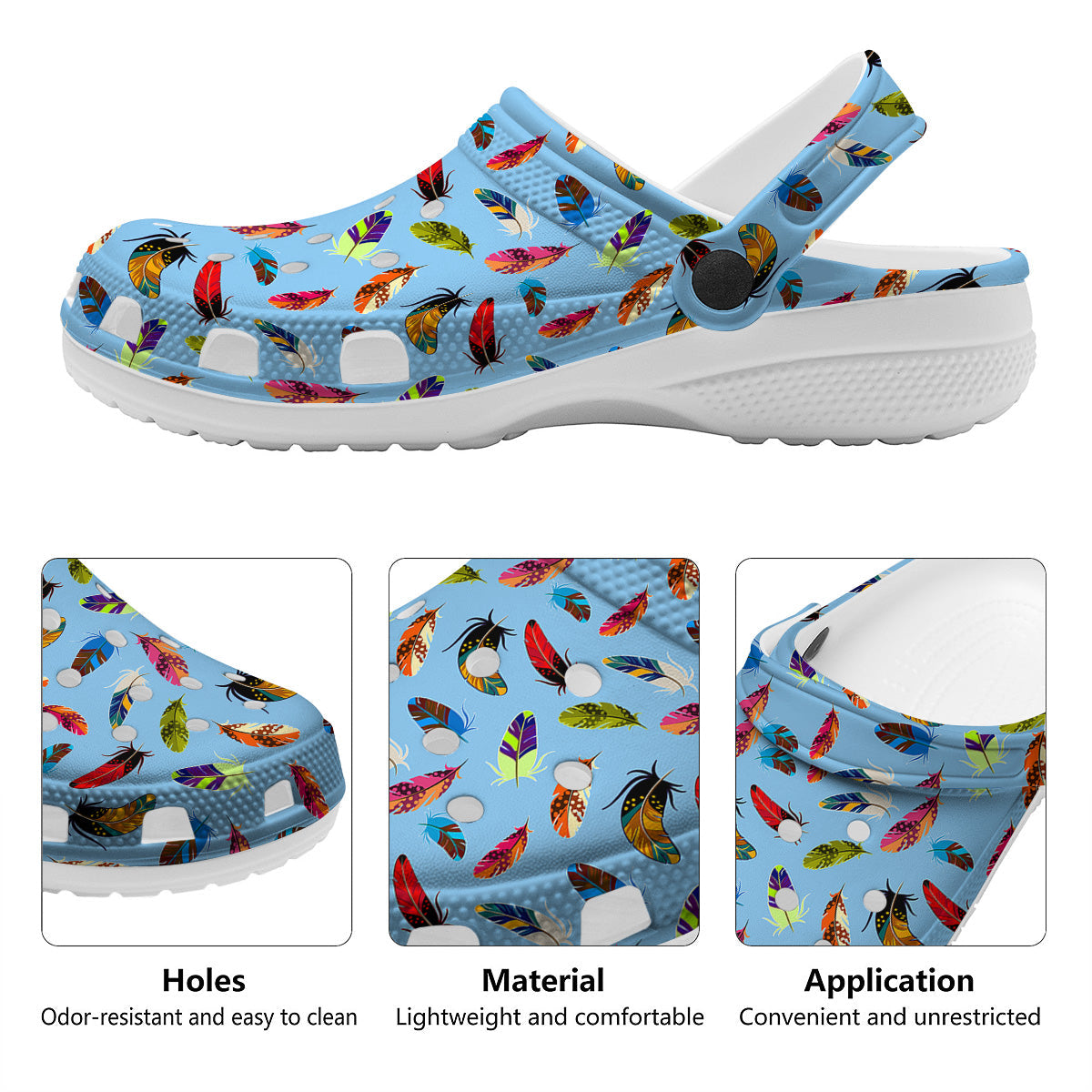Colored Feathers Print Pattern Clog-grizzshop