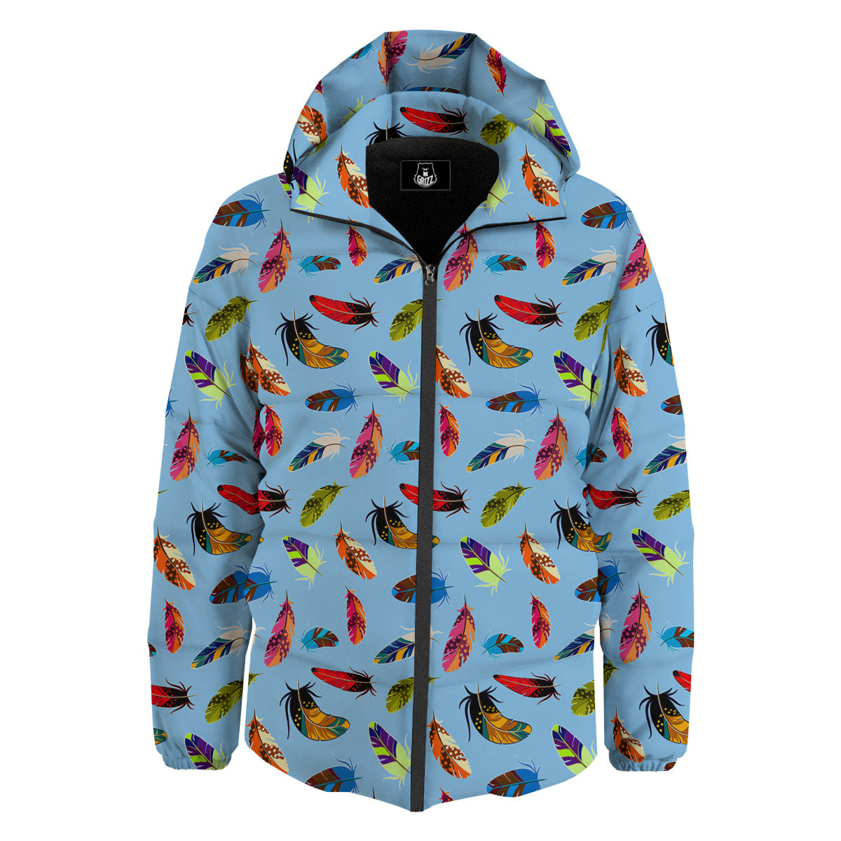 Colored Feathers Print Pattern Down Jacket-grizzshop