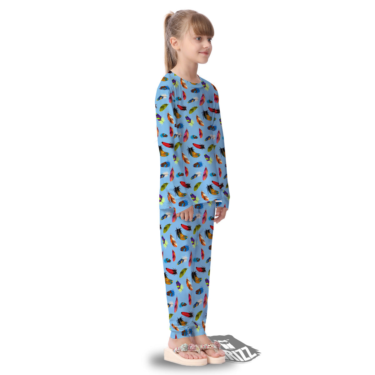 Colored Feathers Print Pattern Kid's Pajamas-grizzshop