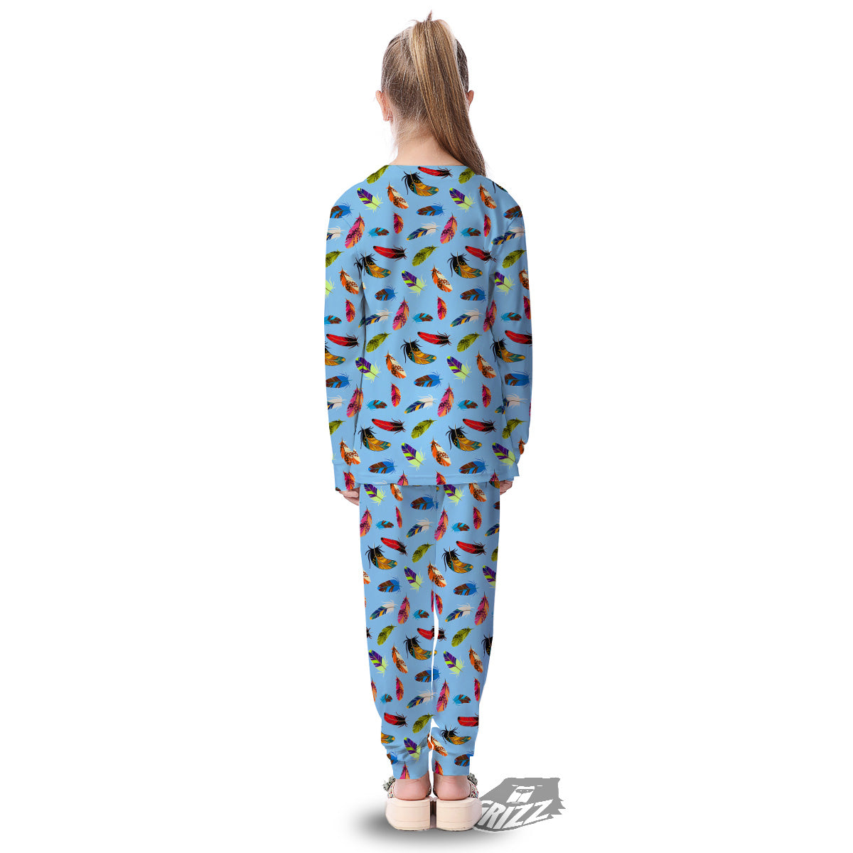 Colored Feathers Print Pattern Kid's Pajamas-grizzshop