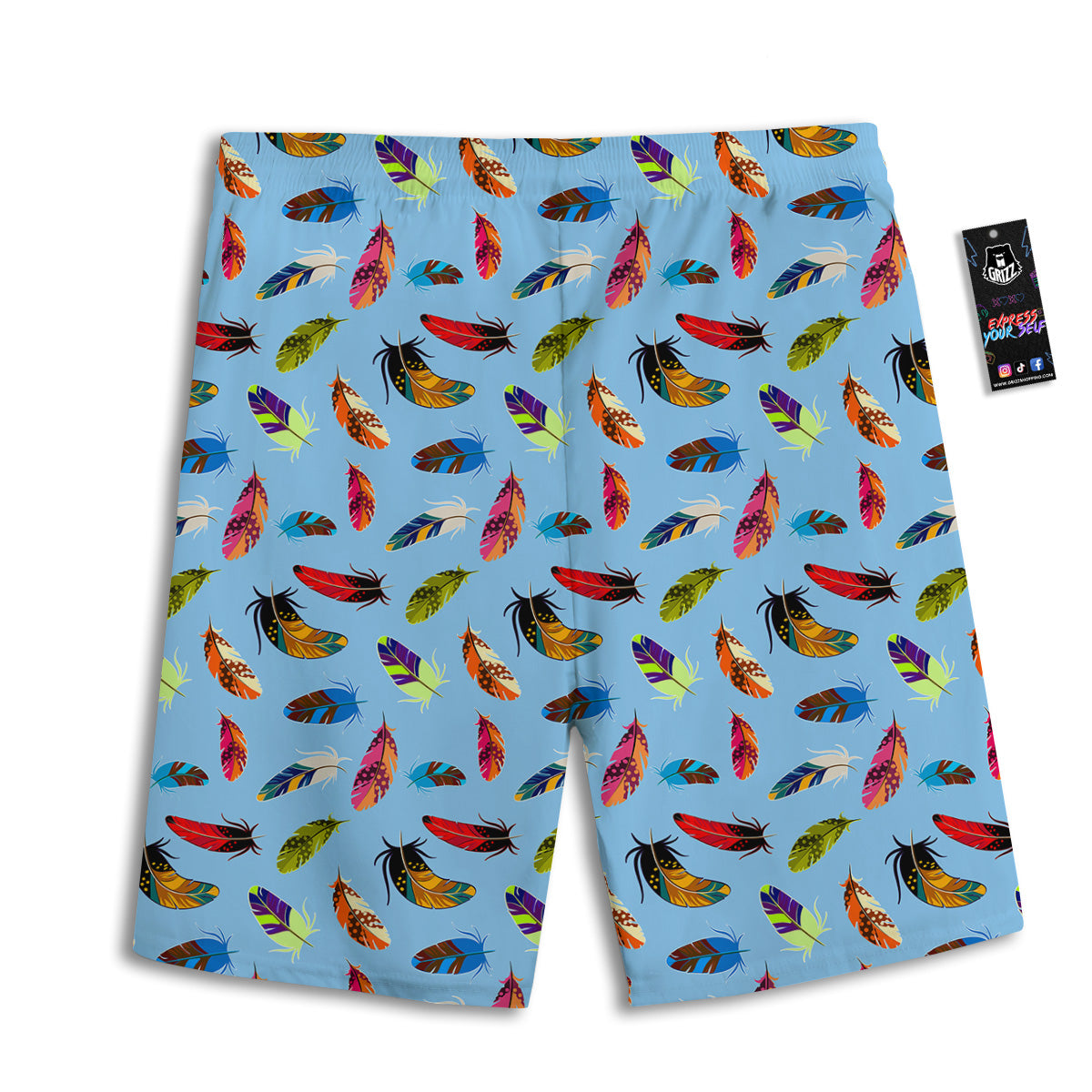 Colored Feathers Print Pattern Men's Athletic Shorts