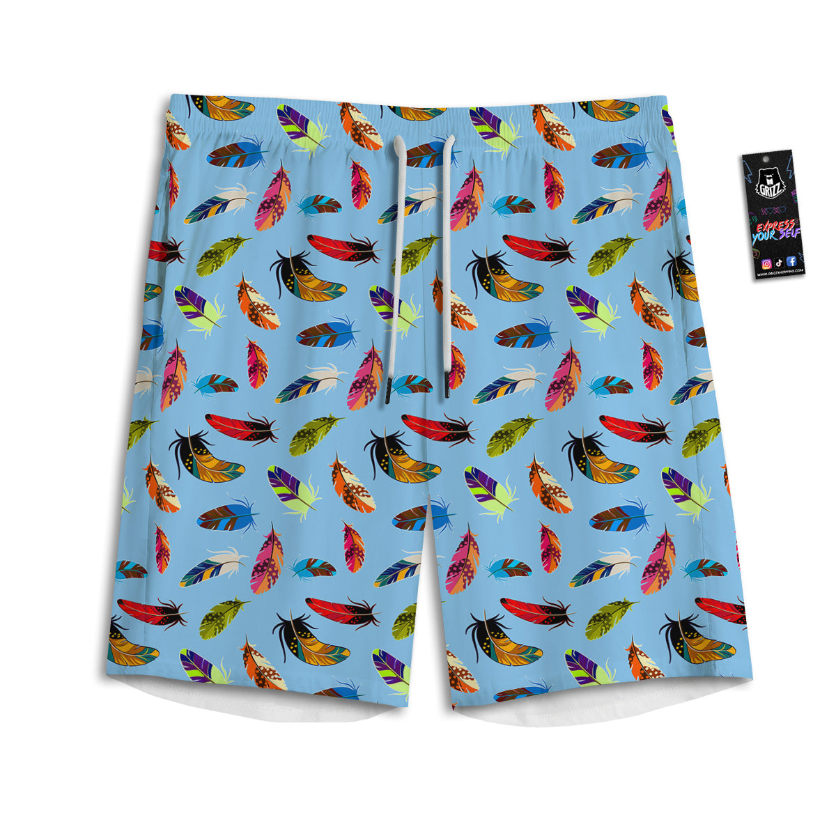 Colored Feathers Print Pattern Men's Athletic Shorts