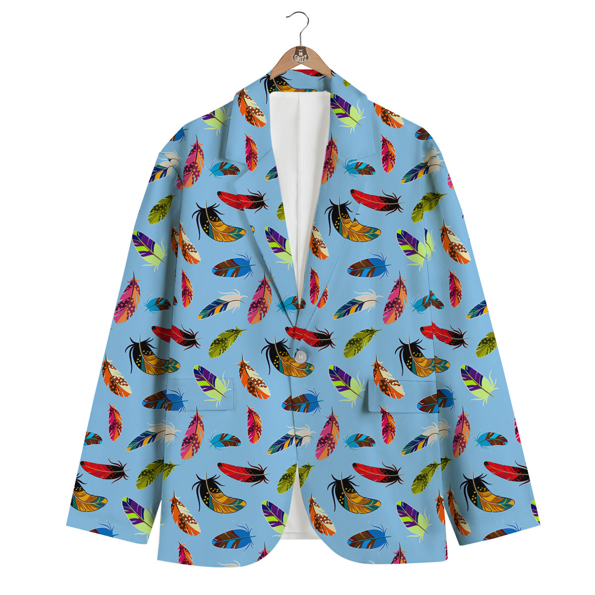 Colored Feathers Print Pattern Men's Blazer-grizzshop