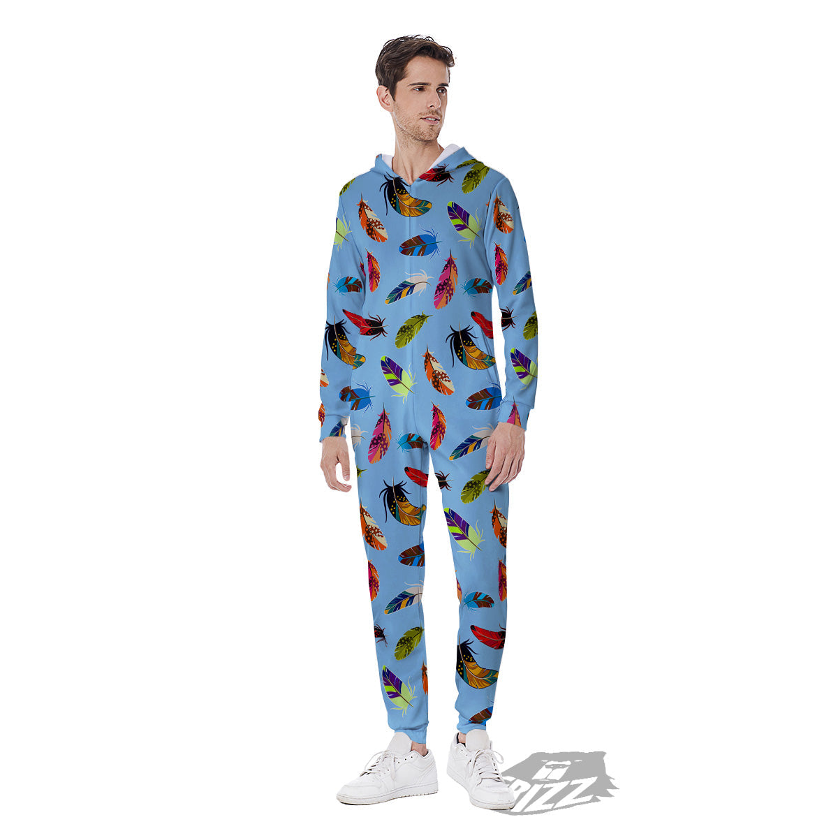Colored Feathers Print Pattern Men's Jumpsuit-grizzshop