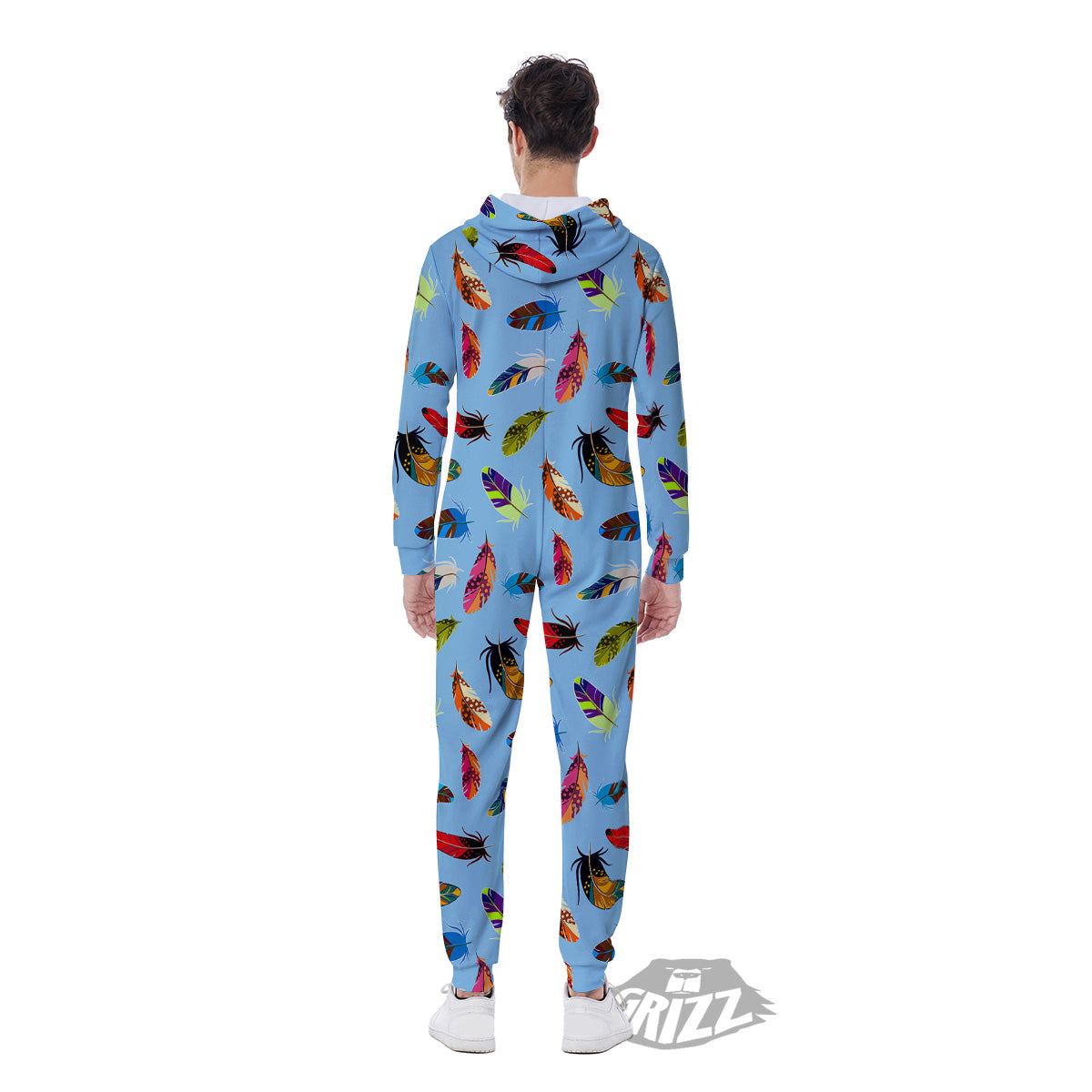 Colored Feathers Print Pattern Men's Jumpsuit-grizzshop