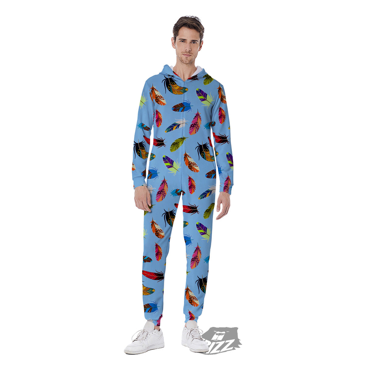 Colored Feathers Print Pattern Men's Jumpsuit-grizzshop