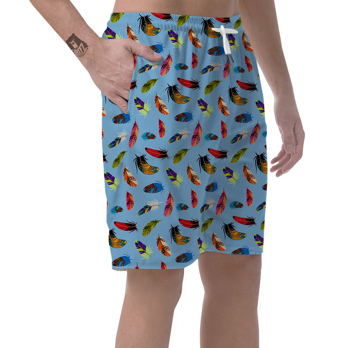 Colored Feathers Print Pattern Men's Shorts-grizzshop