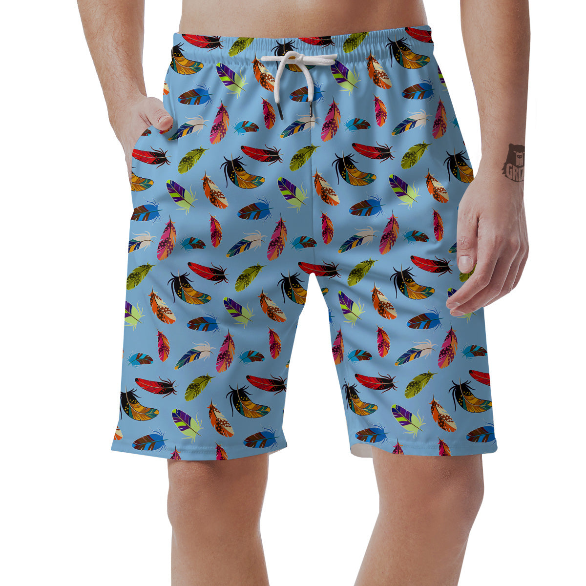 Colored Feathers Print Pattern Men's Shorts-grizzshop