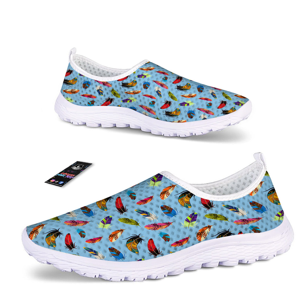 Colored Feathers Print Pattern Nurse Shoes-grizzshop
