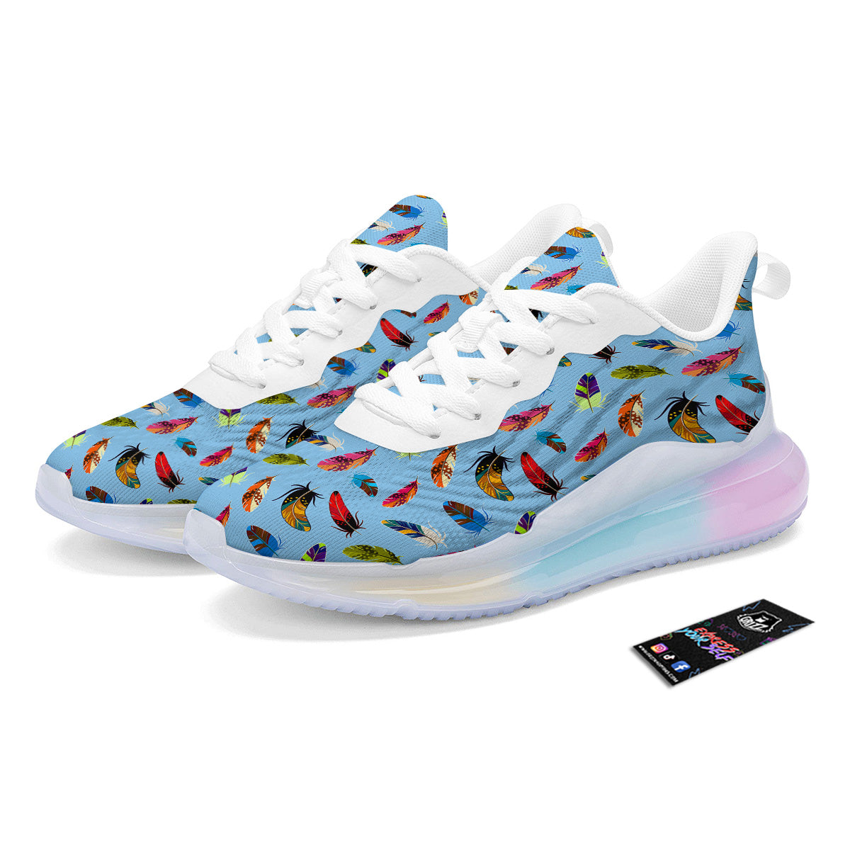 Colored Feathers Print Pattern Running Sneakers-grizzshop